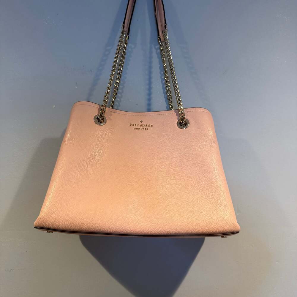 Kate Spade New York Blush Pink Pebbled Leather Tote Bag Chain Shoulder Strap - Picture 1 of 12